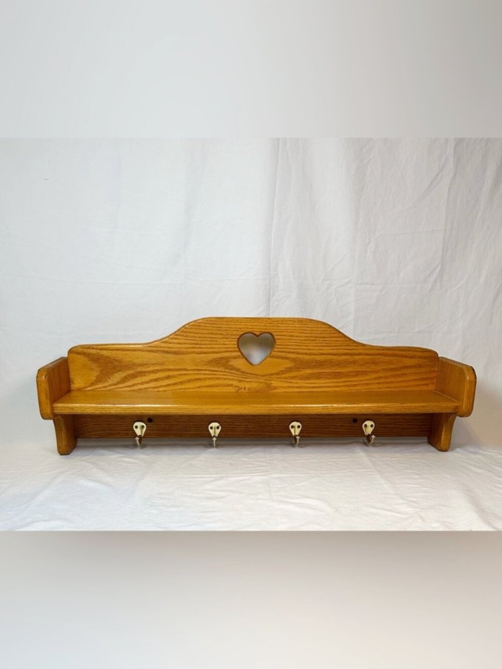 Vintage Country Wooden Farmhouse 29.5" Heart Wall Shelf Coat Rack